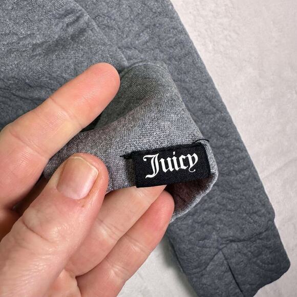 JUICY COUTURE Quilted Texture Sporty Gray High Collar Drawstring Pullover Cozy M - Picture 8 of 12